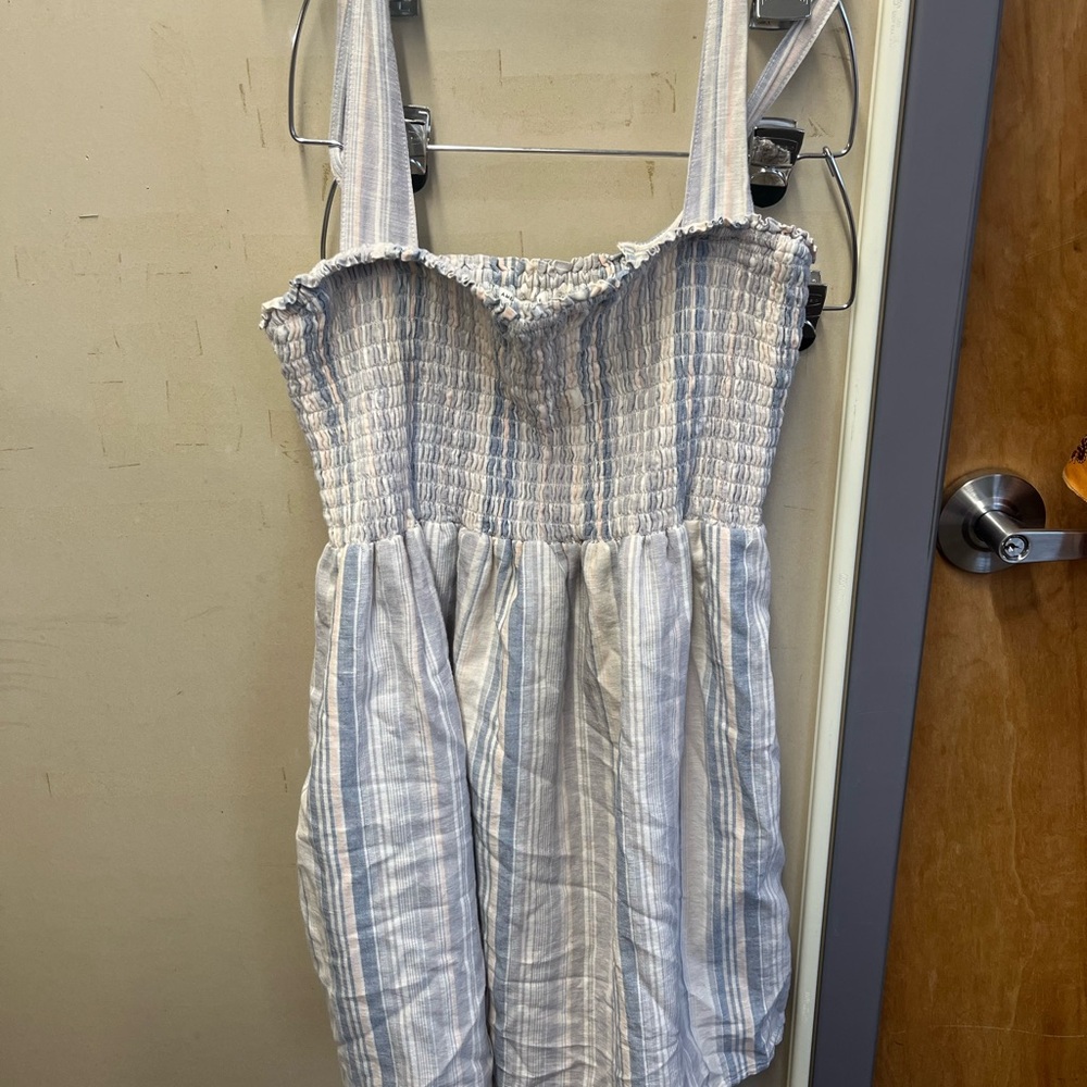 American Eagle Outfitters Blue and White Striped Smocked Mini Dress